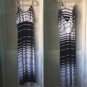 Jersey Striped Ruffled Maxi Dress
